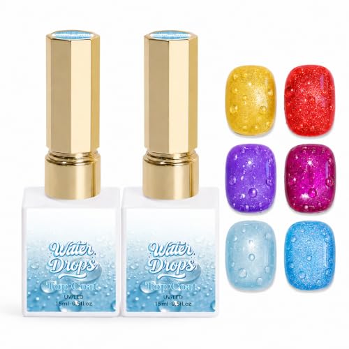 Image of 3D Water Drop Gel Top Coat Set, 2 x 15ml No Wipe Raindrop Bubble Effect Gel Nail Polish, High Gloss Water Droplet UV LED Soak Off Top Coat, 2-Step DIY Nail Art Manicure at Home