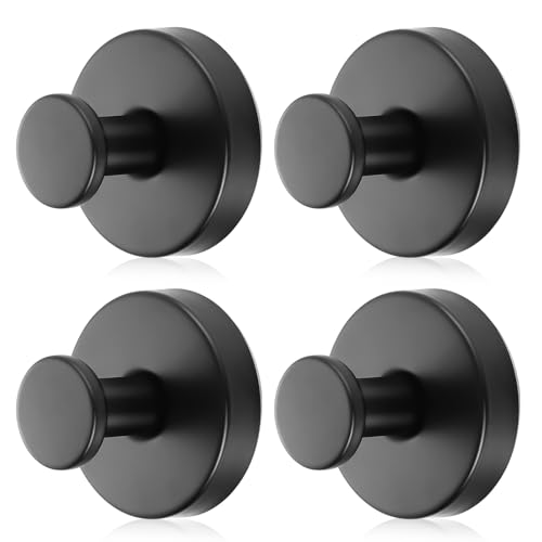 Image of Suction Cup Hooks, 4 Pack Black Stainless Steel Suction Hooks for Shower | No-Drill, Reusable Removable, Towel Hook Holders for Bathroom Kitchen, For Smooth Surfaces Like Tile, Glass, Mirror
