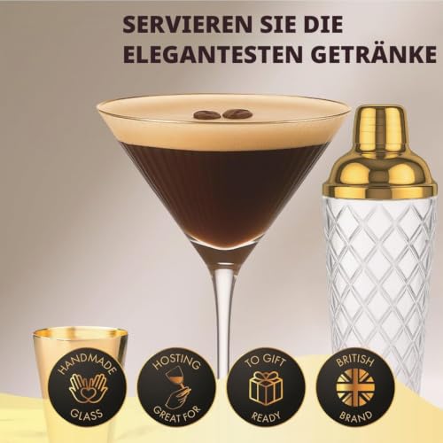 VEMACITY Cocktail Shaker Set + 2 Goldrand Klassiche Martini Gläser, Zubehör – Ansicht 5