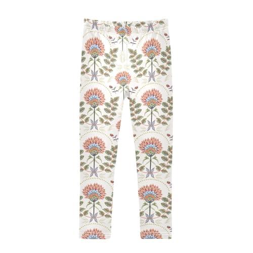 Romantic Boho Floral Pattern Girls Leggings,Workout Leggings for Girls Toddler Athletic Leggings Size for 3-10T