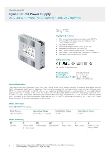 Alimentation à découpage compacte DRS-24V30W1NZ de 30W à haut rendement