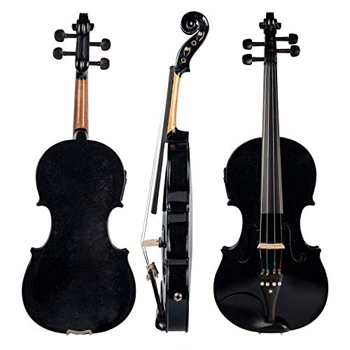 4/4 Full-Size Violino Elettrico in Legno Massello - Accessori Alta Qualità, Nero