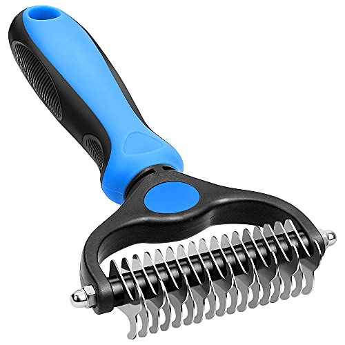QUTHZZHY Pet Deshedding Brush- Double-Sided Combing Rake Effectively Removes Tangles and Knots in Cats and Dogs,Pet Grooming Brush Deshedding Tool