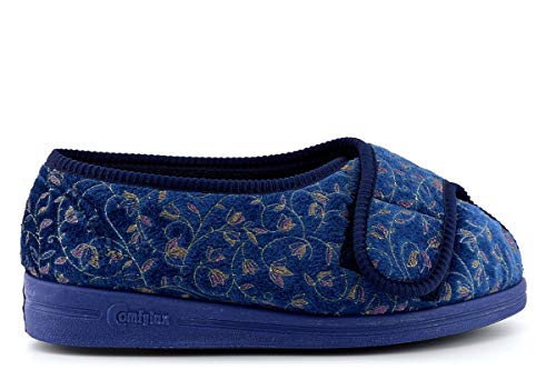 HELEN Superwide Velcro® Slipper - Blueberry Floral - Blueberry Floral - size UK Ladies Size 7