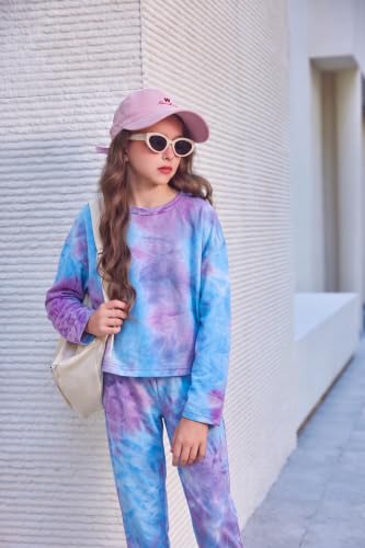 Image of Arshiner Girls 2 Piece Outfits Kids Tie Dye Sweatsuits Set Long Sleeve Shirt and Pants Set Size 5-14 Y