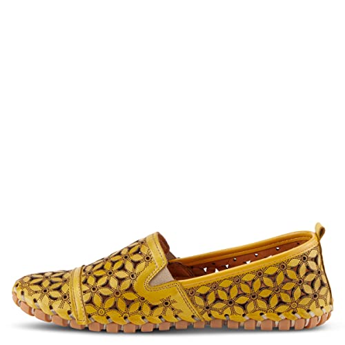 Image of Spring Step Flowerflow Shoes for Women - Leather Womens Loafer with Floral Laser Cutout - Comfortale Slip-On Shoes for Womens