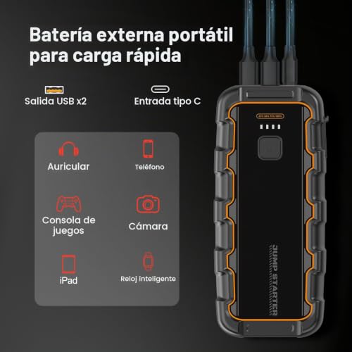 Miniatura 5 de Arrancador de Batería de Coche 7000A, para Gas 8.0L/Diésel 6.0L, 12V Arrancador de Coche Portátil con Carga Rápida USB y Pinzas para Batería, Funciona en Frío Extremo, para Auto, Moto, Bote, Camping