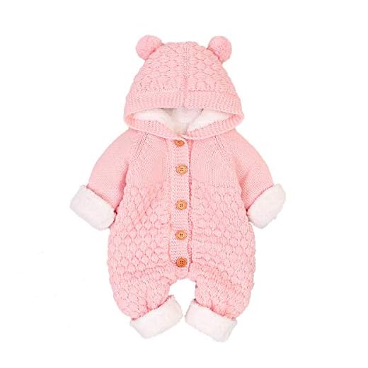 Camidy Baby Overall Kleinkind Einteilige Outfits Strick Fleece Kapuze mit Knopf Bodysuit für 3-24 Monate Babys