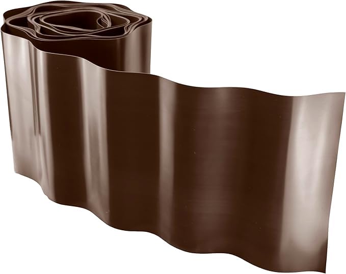 AP Supplies Wavy Plastic Garden Lawn Edging - provides a clear separation between grass, flower beds, pathways, and other landscape features. (H=10CM, L=9M, Brown)