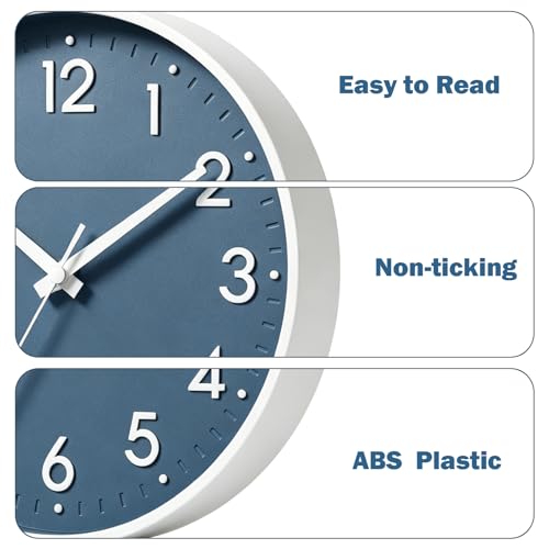 Image of Mosewa Wall Clock 12 Inch, Battery Operated Silent Non-Ticking Modern Analog Clock Decorative for Kitchen, Bedroom, Office, Living Room(Azure Blue)