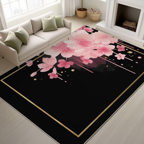 Genérico Alfombra Salon Habitacion 60 x 90 cm, Alfombras Lavable Lavadora Antideslizante, Floral Flores de Cerezo Romántico Carpet Tapetes Comedor Modernas Pelo Corto, Naranja-Blanco