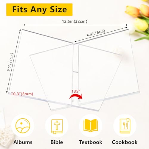 Large Clear Acrylic Book Stand, 12.5" x 9.5" x 5.7”, Open Book Holder Stand for Display and Reading Cookbooks, Art Books, Bibles, Magazines, Textbooks - Home and Table Decor - Image 3