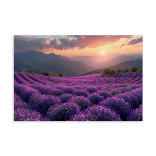 Nature Landscape Lavender Field Canvas Poster Wall Art, Purple Lavender Flower Prints, Modern Home Decor for Living Room, Bedroom, Hallway & Sunroom 12x18inch(30x45cm)