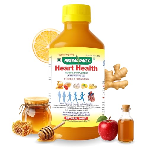 Herbal Daily Heart Health 400 ml Dietary Supplement - Supports Heart Wellness and Lowers Cholesterol - Apple Cider Vinegar (ACV), Garlic Juice, Ginger, Lemon, and Honey - 1 Bottle
