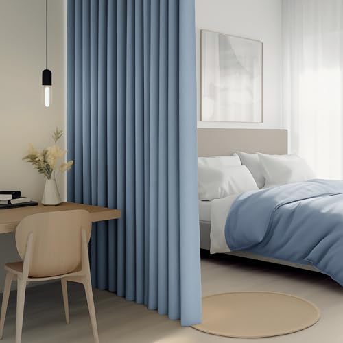 Image of FMFUNCTEX 100% Blue Blackout Patio Sliding Glass Door Curtains 84 inch Length, Grommet Extra Wide Living Room Divider Curtains, Thermal Insulated Curtain Drapes for French Door /Bedroom 1 Panel
