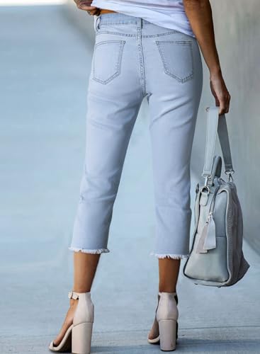 Image of Sidefeel Women's High Waisted Straight Leg Jeans Capri Denim Pants
