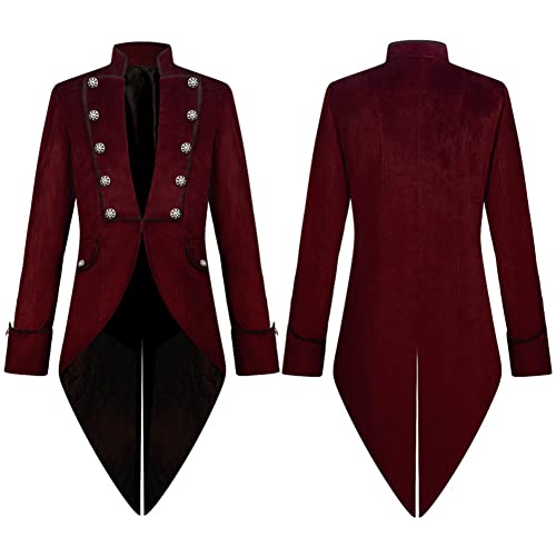 AGYMNX Steam Punk Herren Jacke Samt Gothic Frack Steampunk Mantel Gehrock Mittelalter Viktorianische Uniform Lange Smoking f�r M�nner Halloween Kost�m Karneval Fasching...