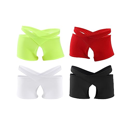 Men's Solid Color Cross Boxer Briefs Underwear Open Crotch Stretch Boxer Trunks Underpanties