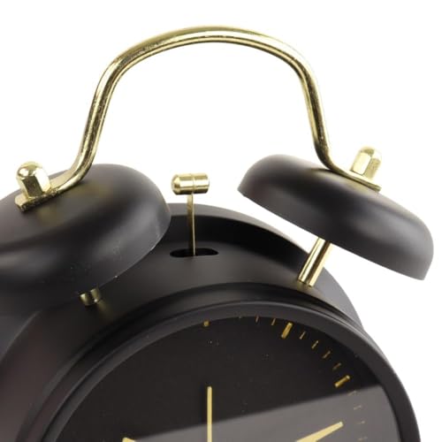 Image of STL Retro Twin Bell Alarm Clock with Night LED | Loud Bedside Alarm, Non-Ticking Silent Sweep, Metal Frame Table Clock for Students, Bedroom & Office (Black)