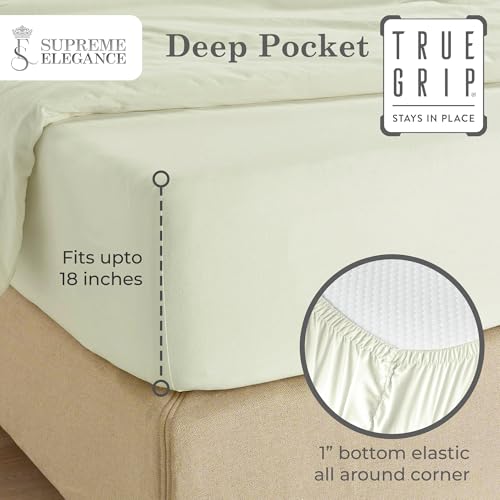 Image of 600 Thread Count Fresh Ivory Bed Sheets Set Twin Size, 100% Cotton Ultra-Soft & Silky, Back to School College Essentials, Wrinkle-Resistant Sateen Weave Deep Pocket Twin Sheet Set (Twin Fresh Ivory)