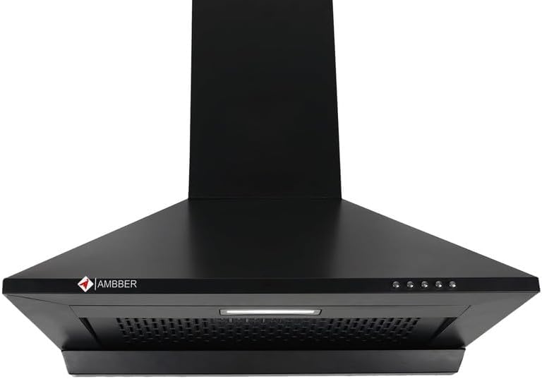 Marvel Black Wall Mounted Kitchen Chimney 60 CM 1250 m³/hr. Powerful Suction,3 Speed Push Button Control, Filter less Technology