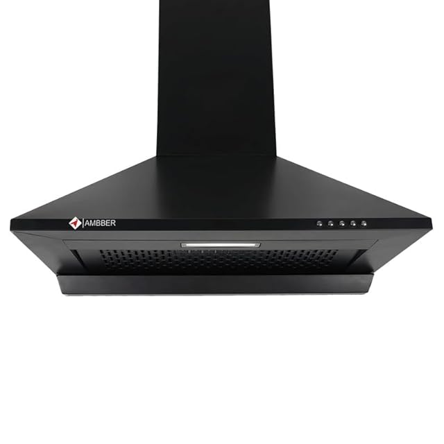 AMBBER Marvel Black Wall Mounted Kitchen Chimney 60 CM 1250 m³/hr. Powerful Suction,3 Speed Push Button Control, Filter less Technology view 1