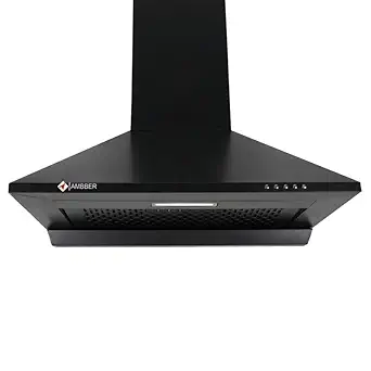Marvel Black Wall Mounted Kitchen Chimney 60 CM 1250 m³/hr. Powerful Suction,3 Speed Push Button Control, Filter less Technology