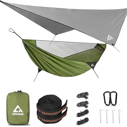 CROSSHIP Camping Hammock Mosquito Net with Rain Fly -...
