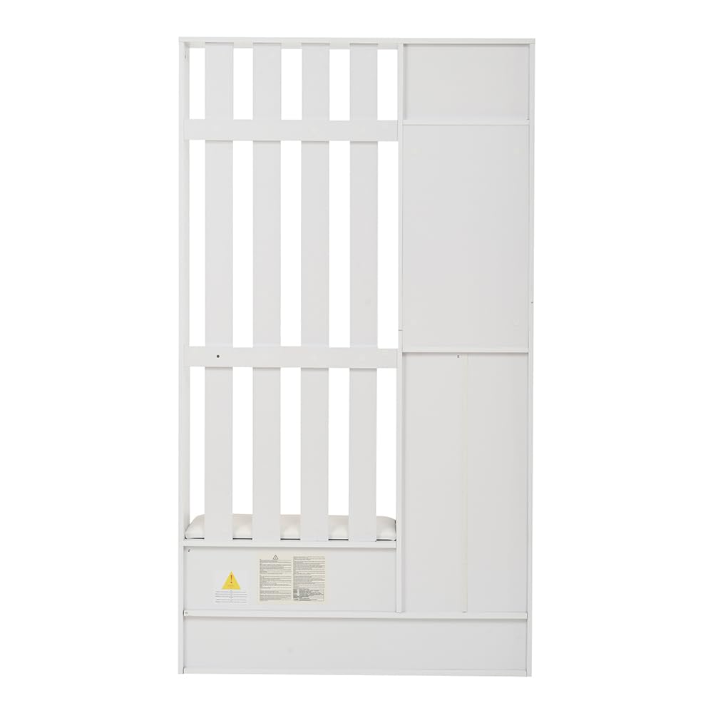 Ensemble multifonctionnel de rangement 100*30*180cm, Porte-manteau avec 8 crochets, banc à chaussures et étagère, dispositif anti-basculement, porte-manteau compact avec tiroirs et placard, blanc