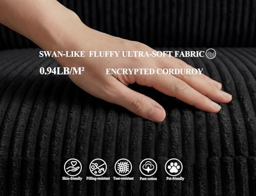 Image of 108 inches Modular Sectional Sofa with Chaise, Boneless Comfy Corduroy Fluffy Couch with Deep Seat and Side Pockets, No Assembly Required (3.Black Sofa, 9.a Middle Seat)
