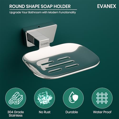 Image of EVANEX Soap Dish for Bathroom | 304 Grade Stainless Steel Soap Dish Tray | Wall Mounted Soap Holder with Drainage Slots | Corrosion Free Modern Design (Aquarius)