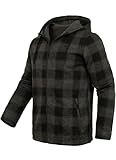 Xsylxgc Men's Full Zip Fleece Flannel Jackets Shirt Plaid Hoodies Soft Warm Coat for Men with Hood, Grey XL