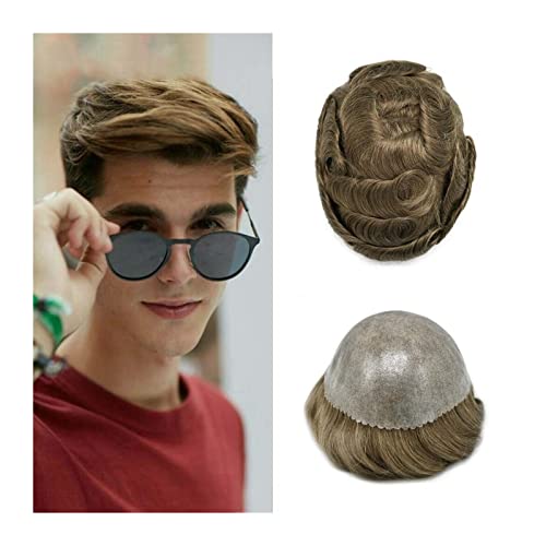 Système de remplacement de cheveux pour hommes postiche naturel blond en PU injecté transparent