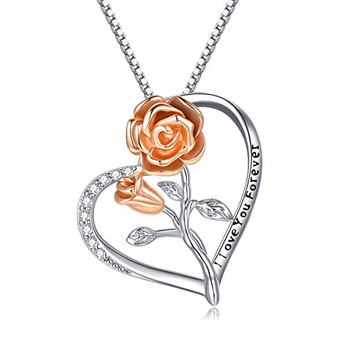 925 Sterling Silver Sunflower Necklace You Are My Sunshine Flower Pendant Jewelry for Women (Rose Flower Heart Necklace)