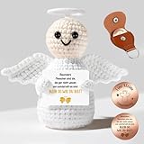 Giftota Pocket Hug Schutzengel - Handgehäkelte Schutzengel Puppe mit Glücksmünze & Lederetui - Glücksbringer, Mutmacher, Gute Besserung Geschenk - Geschenke für Frauen, Männer, Freundin, Familie