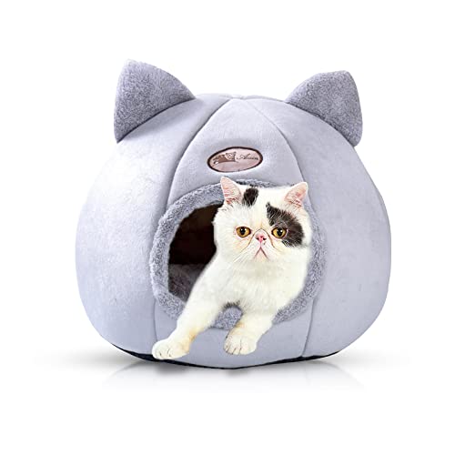 PETCUTE Niche pour Chat Interieur,Lavable Niche Chat avec Coussin Amovible,Semi Fermé Panier pour Chat avec Fond Antidérapant,Confortable Maison pour Chat,Lit pour Chat pour Animal de Compagnie Cover