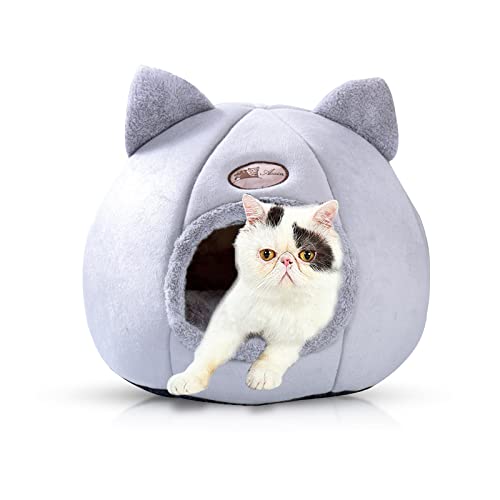 PETCUTE Letto per Gatti,Cuccia per Gatti con Cuscino Rimovibile e Lavabile,Caldo Cuccia Gatto Chiusa Interno per Media Piccola Cani e Gatti,Lavabile Cuccia per Animali Domestici con Fondo Antiscivolo