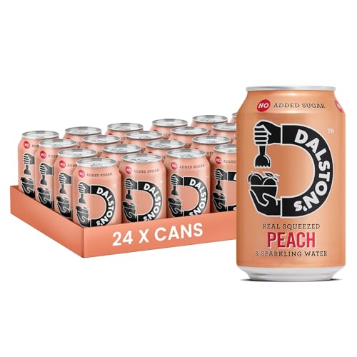 Dalstons Sparkling Peach Soda (24 x 330ml) - Real Squeezed Peach & Sparkling Water - 49 Kcal - No Added Sugar - No Artificial Sweeteners - Healthy Alternative - Low Calorie - Vegan