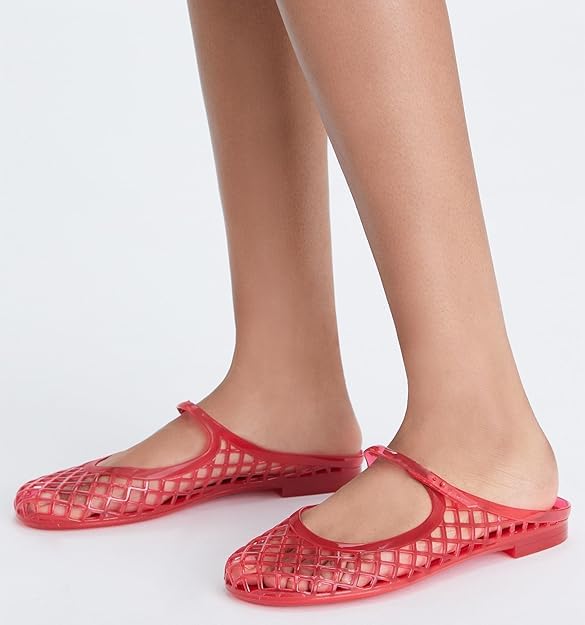 Mary Jane Jelly Mesh Hollow Flat Sandals for Women, Closed Cute Trendy No Slip Causal Comfortable Closed Toe Flat Jelly Sandals, Summer Mesh Walking Lightweight Running Beach Travel4