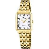 LOTUS Reloj para Mujer Chapado en Oro, Esfera Blanca con Números Romanos, Pulsera de Acero Dorada, Cuarzo, Modelo 19009/7