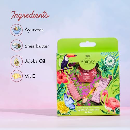 Image of Whimsy Beauty Organic & Safe Kids Makeup Kit | Safe, Non-Toxic Beauty Set for Girls | Includes Lip Balm, Lip Gloss & Lip & Cheek Tint | Vegan & Cruelty-Free (Pack of 3)
