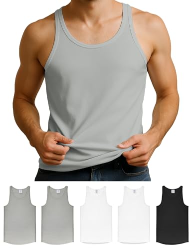 ALPIDEX Herren Classic Unterhemd 5er Set Männer Tank Top 100% Baumwolle Basic Feinripp Ärmellos Shirt Weiß Schwarz, Größe:L, Farbe:Black/White/Grey