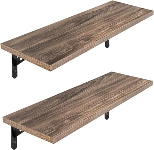 HASONA ウォールシェルフ 壁掛け棚 (防水 防カビ 壁 棚 ラック 幅42cm×奥行15cm) 防虫 滑らか 2個セット おしゃれ 木製 玄関/キッチン/洗面所/寝室 取り付け簡単 吊り穴 日本語取扱説明書付き ブラウン
