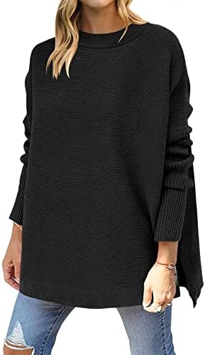ANRABESS Women's 2023 Casual Oversized Long Batwing Sleeve Crewneck Spilt High Low Hem Knit Tunic Pullover Sweater Tops