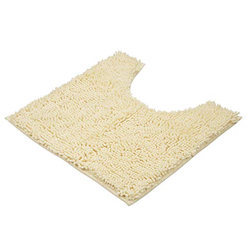 LuxUrux Bath Mat, U-Shaped Contoured Rug for Around Toilet, Super Absorbent Shaggy Bath Rug. Machine Wash & Dry (20 x 23, Cream)