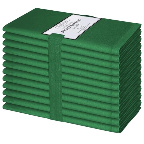 Cotton Clinic Cloth Dinner Napkins - Perfect Everyday Use Table Napkins - Soft Durable Washable - Ideal for Party Wedding Christmas Easter - Set of 12-20x20 inches Green Napkins