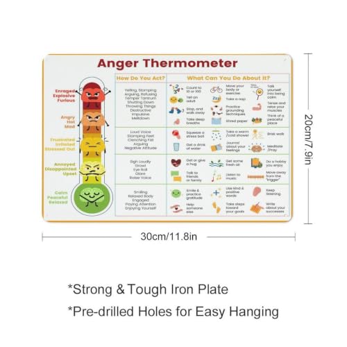 Anger Thermometer Metal Sign, Emotional Regulation Chart Aluminum Sign, Feelings Management Poster, Social Emotional Learning Wall Decor for Classroom School Counseling Room Home20x30cm - Image 2