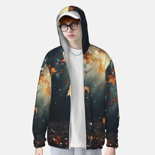 Men's Sun Protection Shirts Autumn Lleaves Flying Long Sleeve Sun Shirt for Fishing Running Hiking Swim3