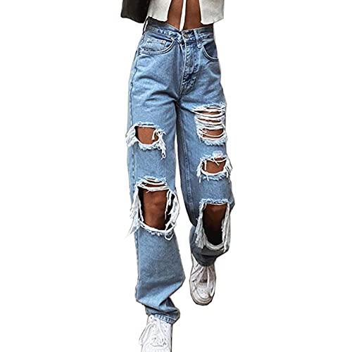 FeMereina Women Ripped Boyfriends Jeans High Waist Baggy Denim Pants Wide Leg...
