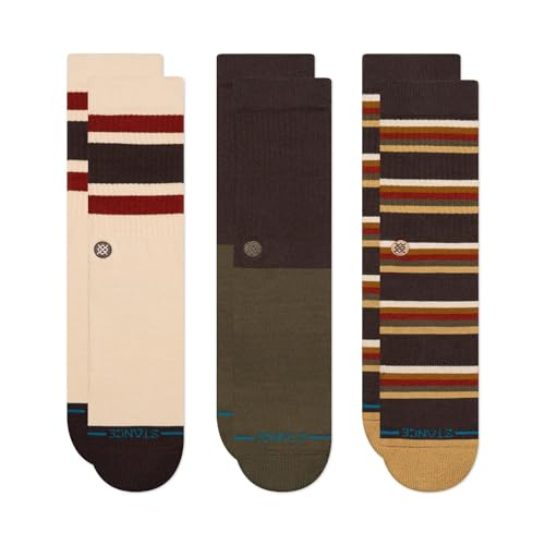 Stance Millhouse - Confezione da 3 paia di calzettoni a righe, colore: Marrone, Marrone scuro, M